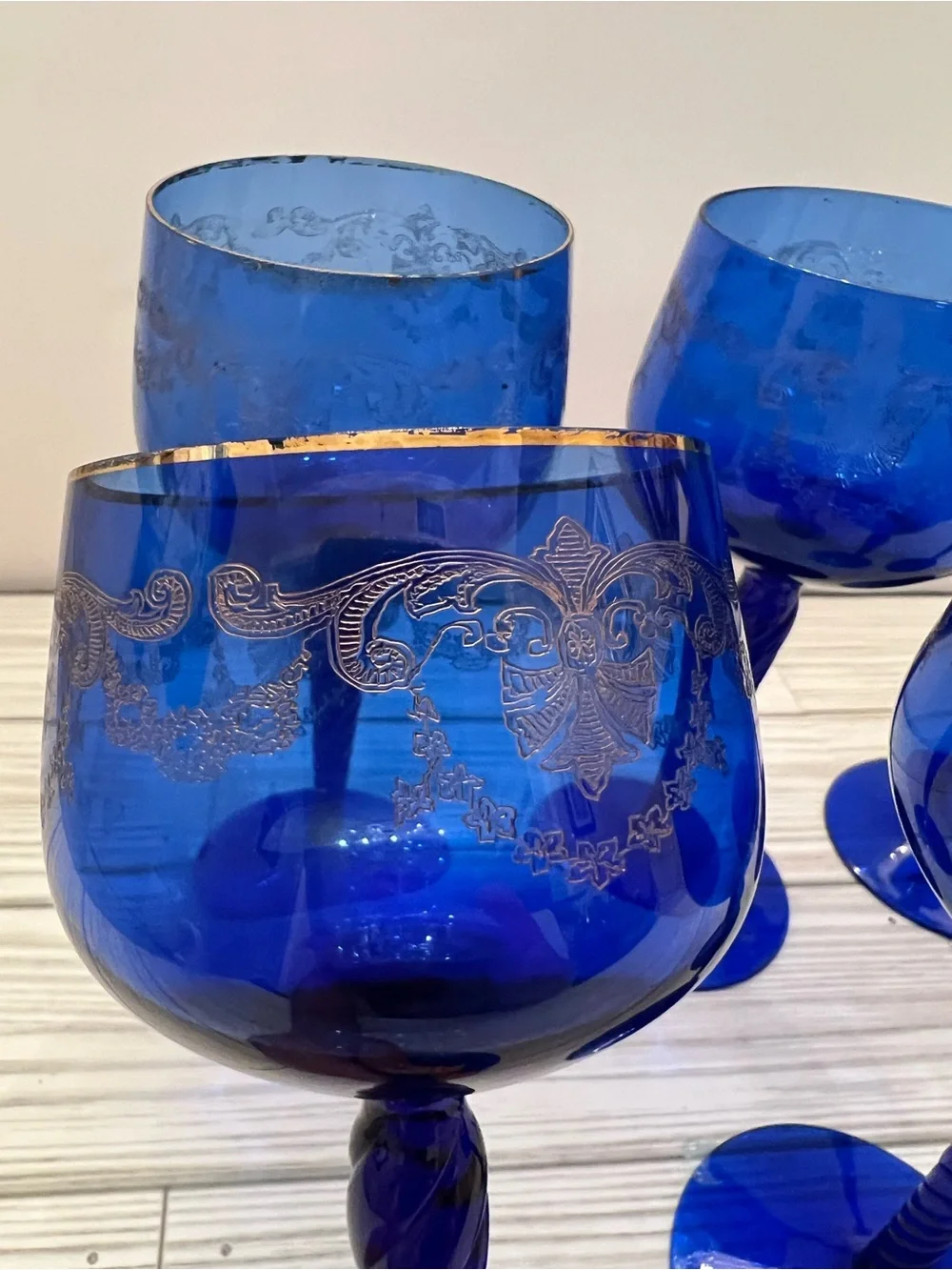 Cobalt Blue Twisted Stem Wine Glasses - Set of 6